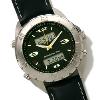 Intrepid Analogue Digital Watch, Black Dial With Leather Strap