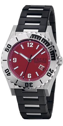 Gucci Pantheon Divers Watch, Red Dial With Steel & Rubber Bracelet