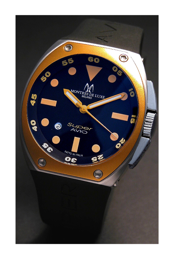 Super Avio, Black Dial/Orange Numerals With Rubber Strap