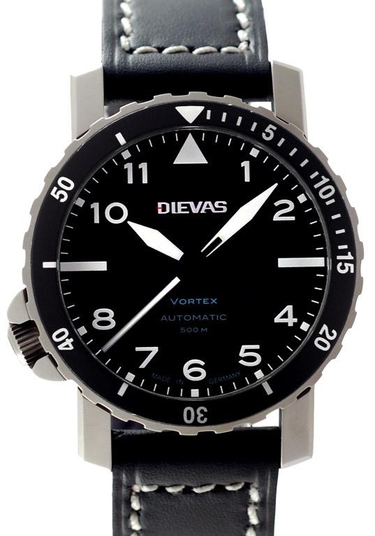Vortex Titanium Watch, Black Dial With Black Leather Strap