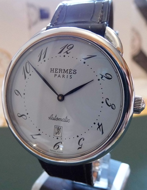 Hermes Arceau TGM Automatic, White Dial, Leather Strap