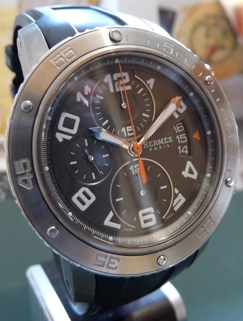 Hermes Clipper Chronograph, Grey Dial, 2 Rubber Straps