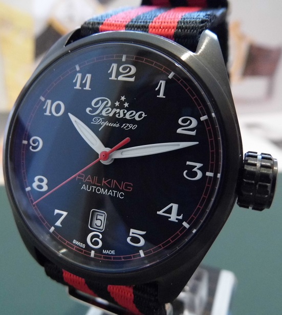 Perseo Rail King Automatic, Black Dial, Black Leather & Nato Strap