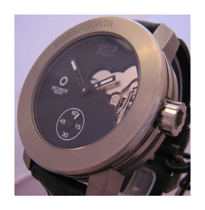 Meccaniche Veloci Corsa Corta Watch, Black Dial With Leather Strap
