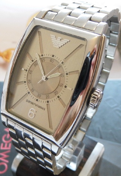 Emporio Armani Tonneau Watch, Silver Dial, Steel Bracelet