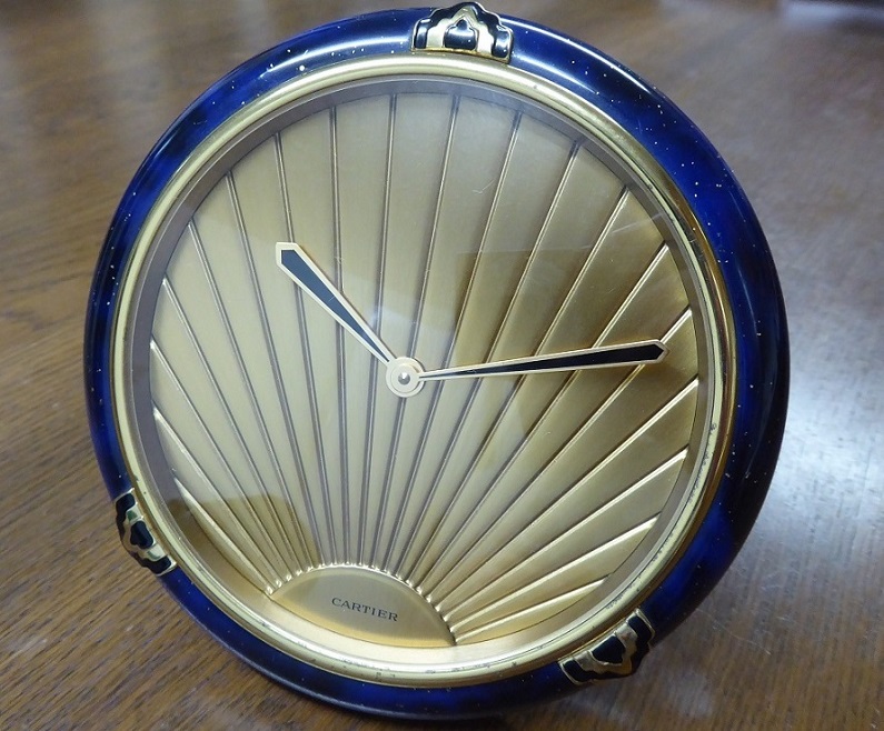 A Cartier Art Deco Style Lapis Desk Clock