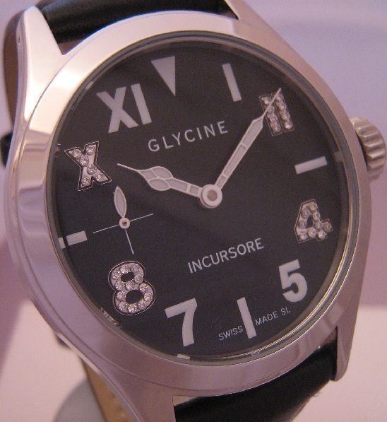 Glycine Incursore 44MM Diamonds, Black Dial, Leather Straps 