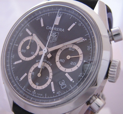 Tag Heuer Carrera Classic Chronograph, Black Dial, Leather Strap
