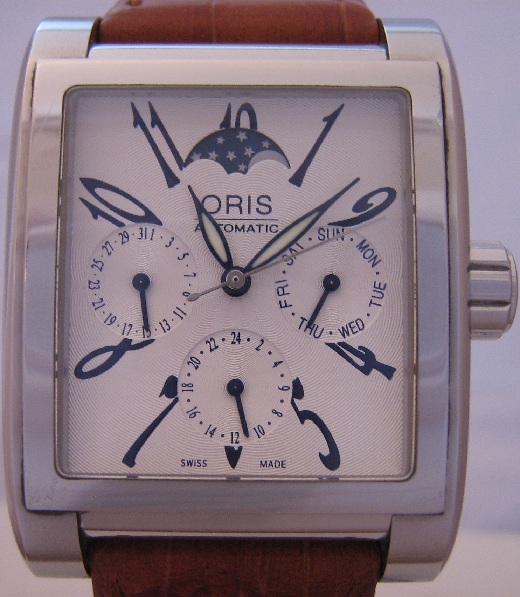 Oris Miles Complication Moonphase, Silver Dial With Leather Strap