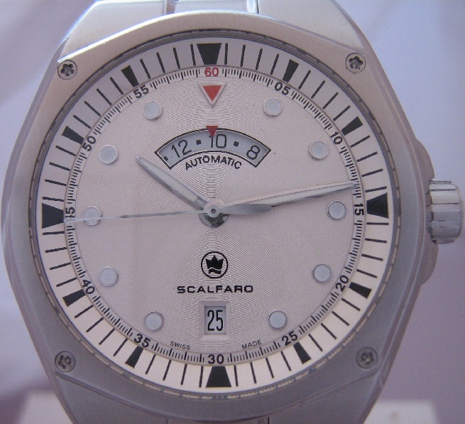 Scalfaro Cap Ferrat Second Time Zone, Silver Dial, Leather Strap