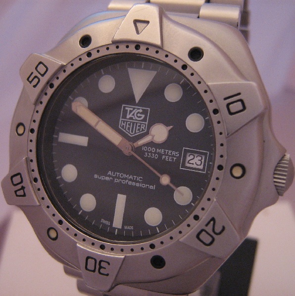 Tag Heuer Super Professional, Black Dial, Steel Bracelet