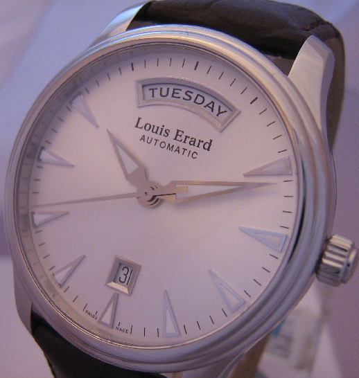 Louis Erard Heritage Day Date, Silver Dial With Leather Strap