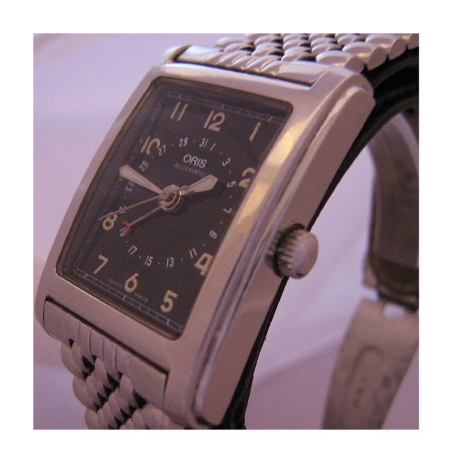 Oris Rectangular Pointer Date, Black Dial With Stainless Steel Bracelet