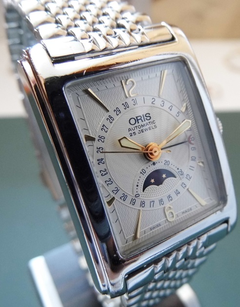 Oris Rectangular Moonphase, Silver Dial, Stainless Steel Bracelet