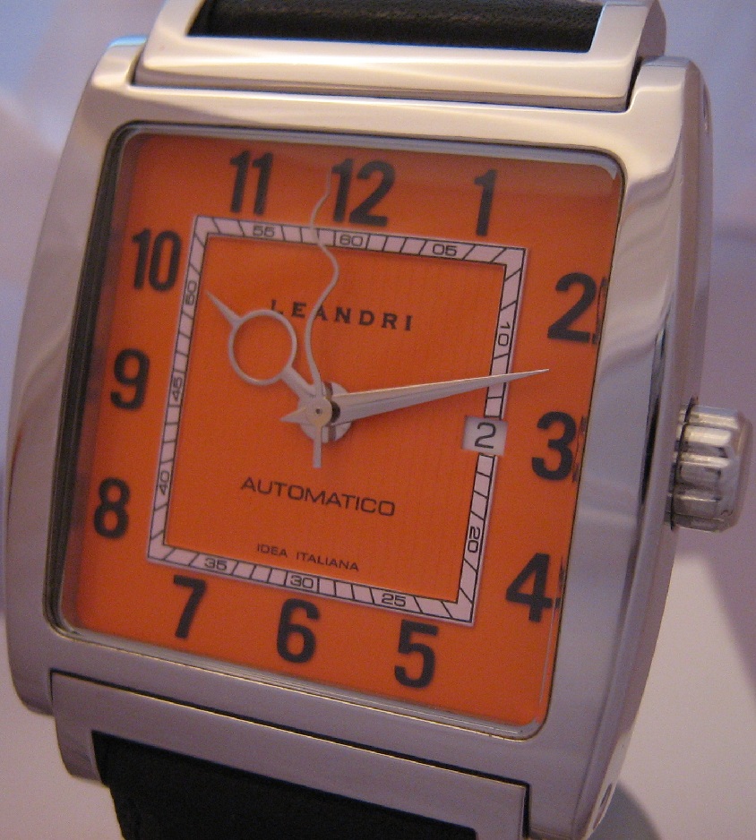 Leandri Square Automatic, Orange Dial With Leather Strap