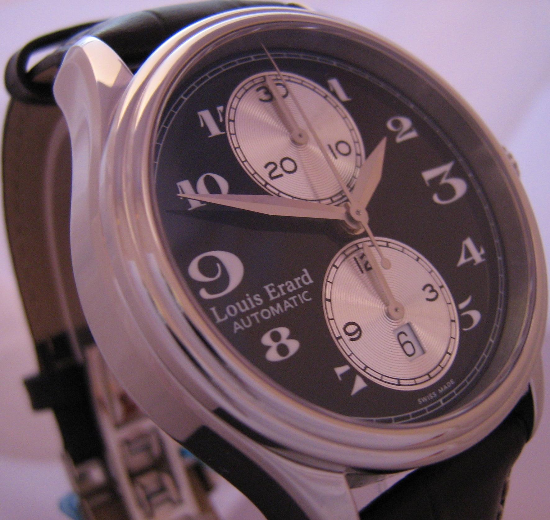 Louis Erard Heritage Chronograph, Black Dial With Leather Strap