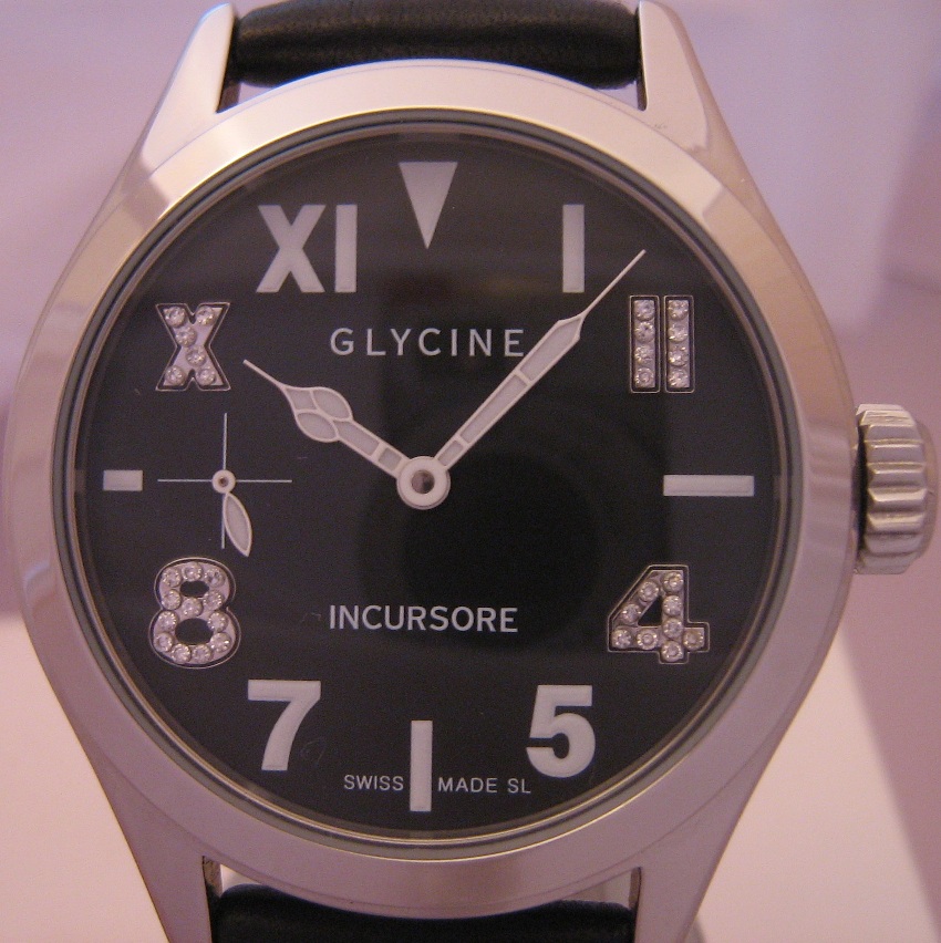Glycine Incursore 44MM Diamonds, Black Dial, Leather Straps 