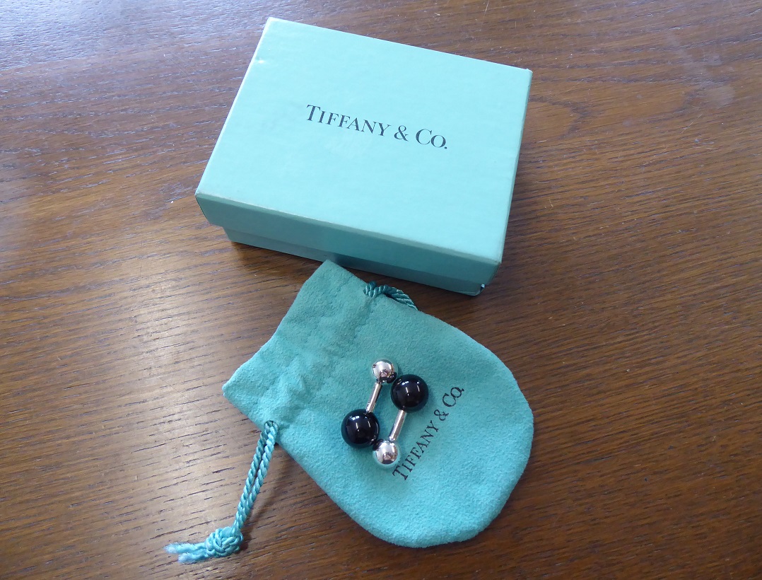 Tiffany & Co Sterling Silver & Onyx Barbell Cufflinks