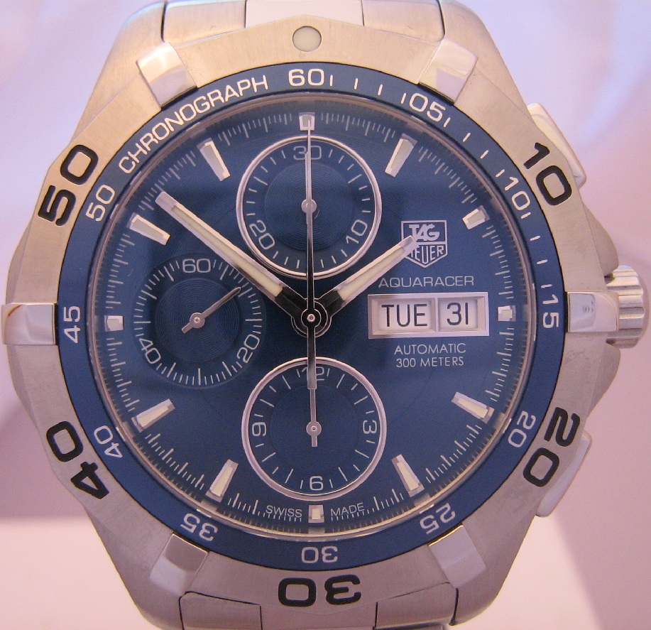 Tag Heuer Aquaracer Chronograph, Blue Dial,  Steel Bracelet & Rubber Strap