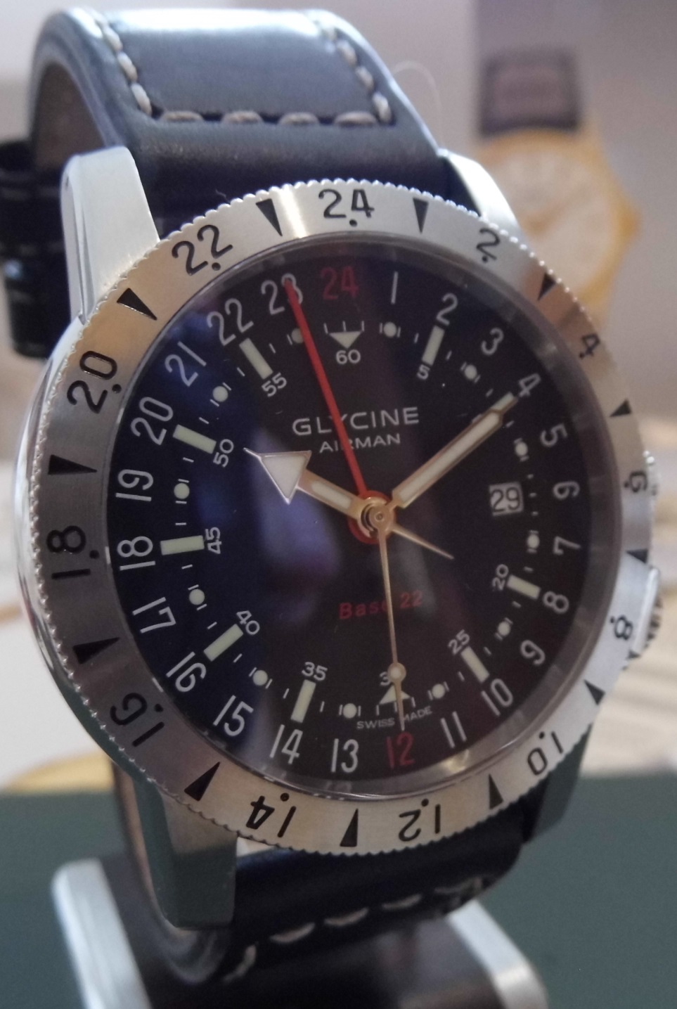 Glycine Airman Base 22 GMT, Black Dial, Bracelet & Straps