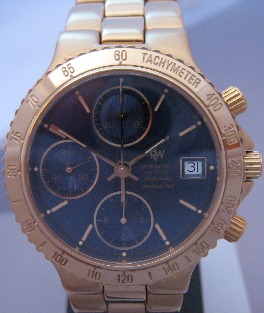 Raymond Weil Amadeus Chronograph, Blue Dial With Gold Bracelet 