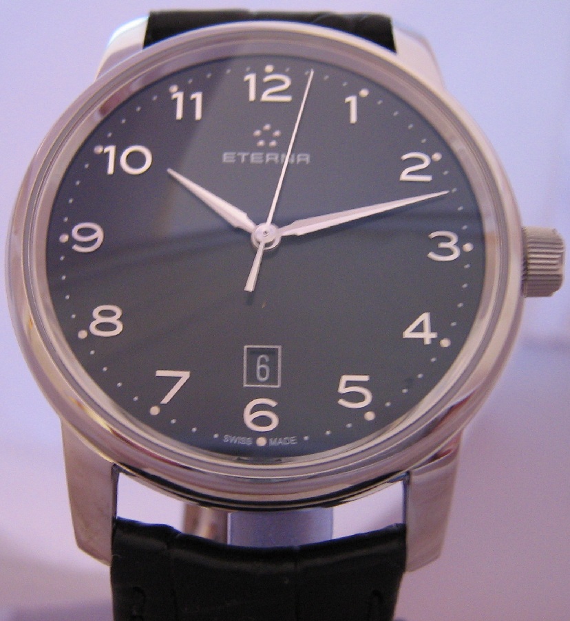 Eterna Soleure Automatic Watch, Black Dial With Leather Strap