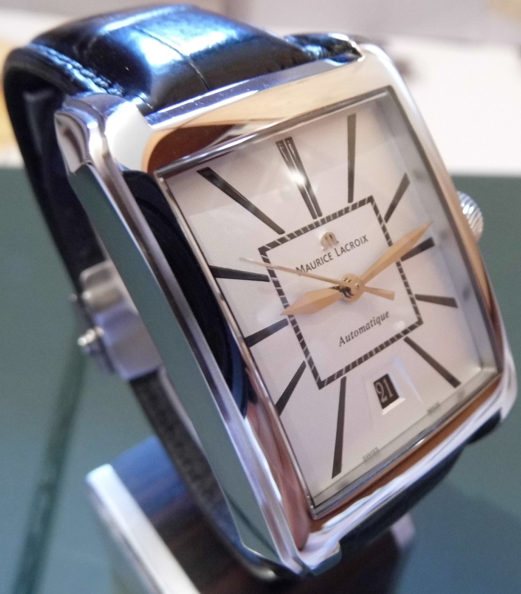 Maurice Lacroix Pontos Rectangulaire, SIlver Dial With Leather Strap