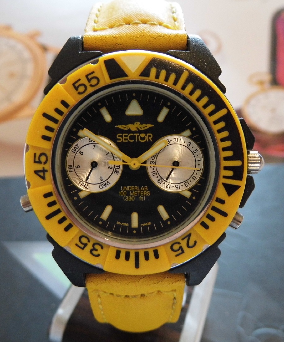 Sector Underlab, Black Dial, Yellow Leather / Canvas Strap