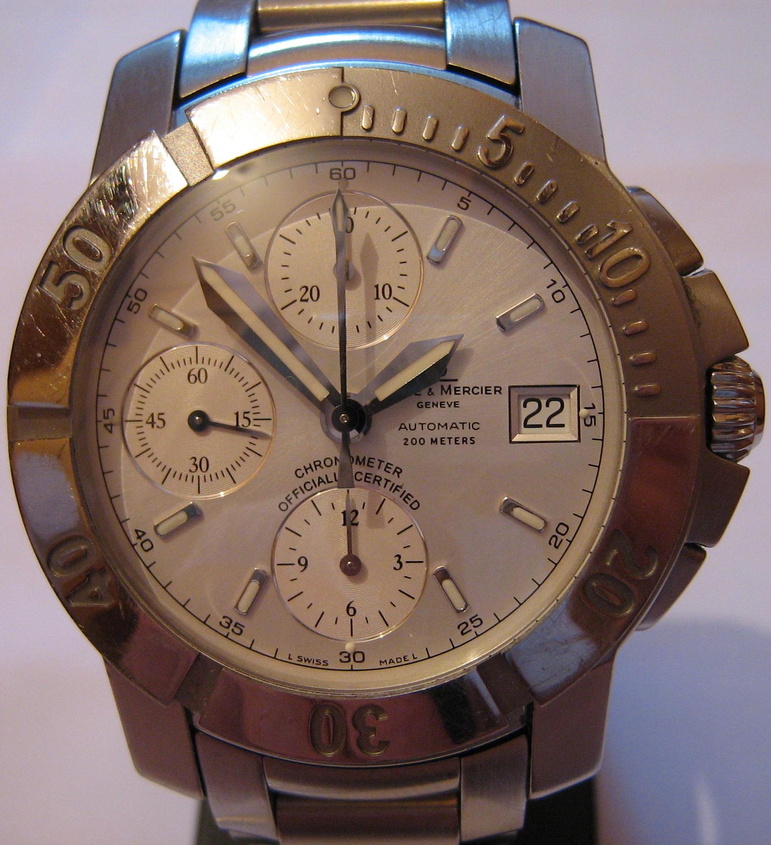 Baume Mercier Capeland S Chronograph White Dial Steel Bracelet