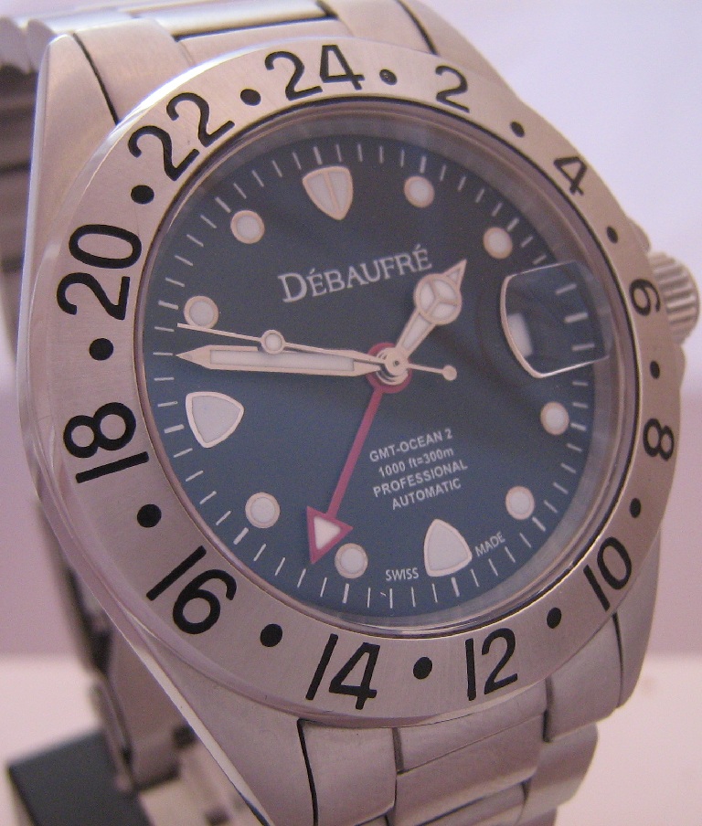 Debaufre Ocean 2 GMT Divers Watch, Black Dial With Stainless Steel Bracelet