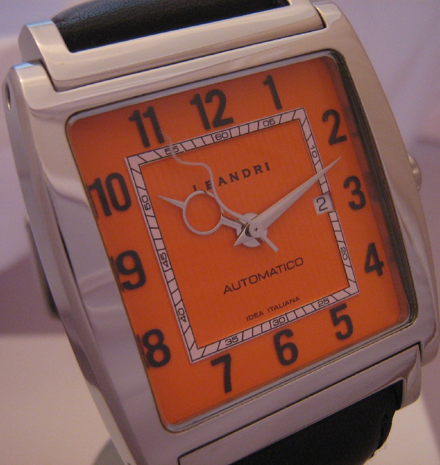 Leandri Square Automatic, Orange Dial With Leather Strap