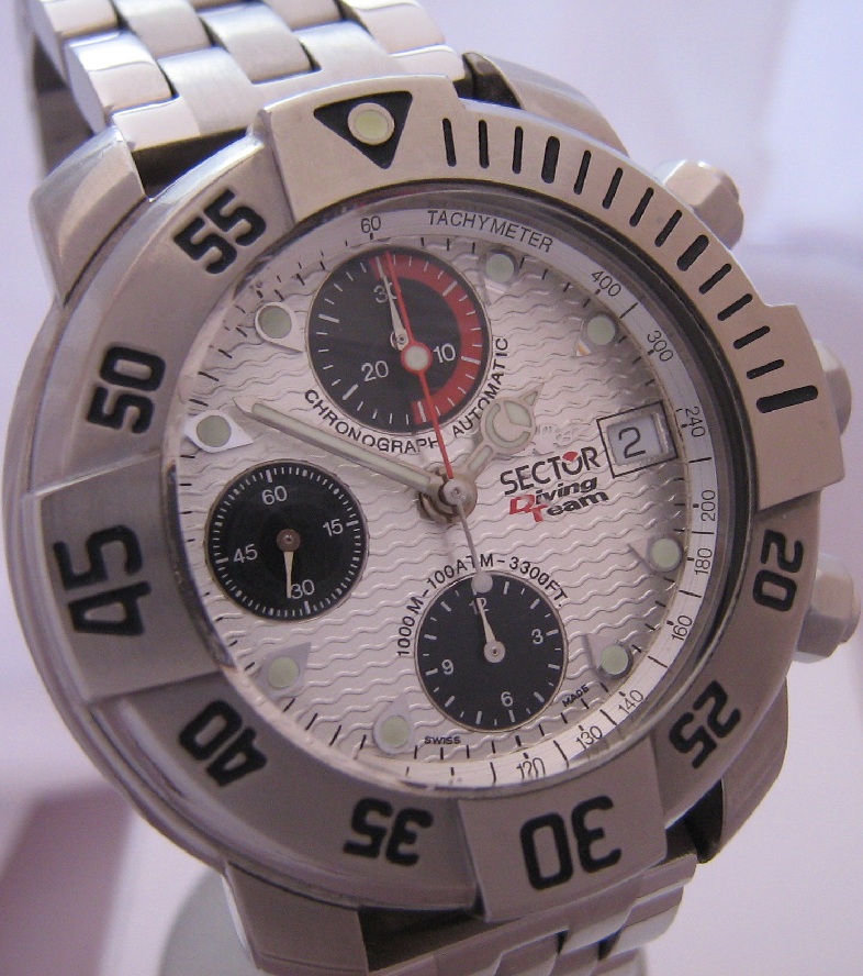 Sector Diving Team 1000 Chronograph, Silver Dial, Titanium Bracelet