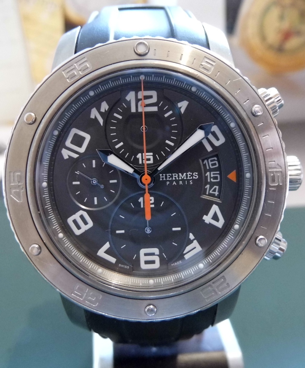 Hermes Clipper Chronograph, Grey Dial, 2 Rubber Straps