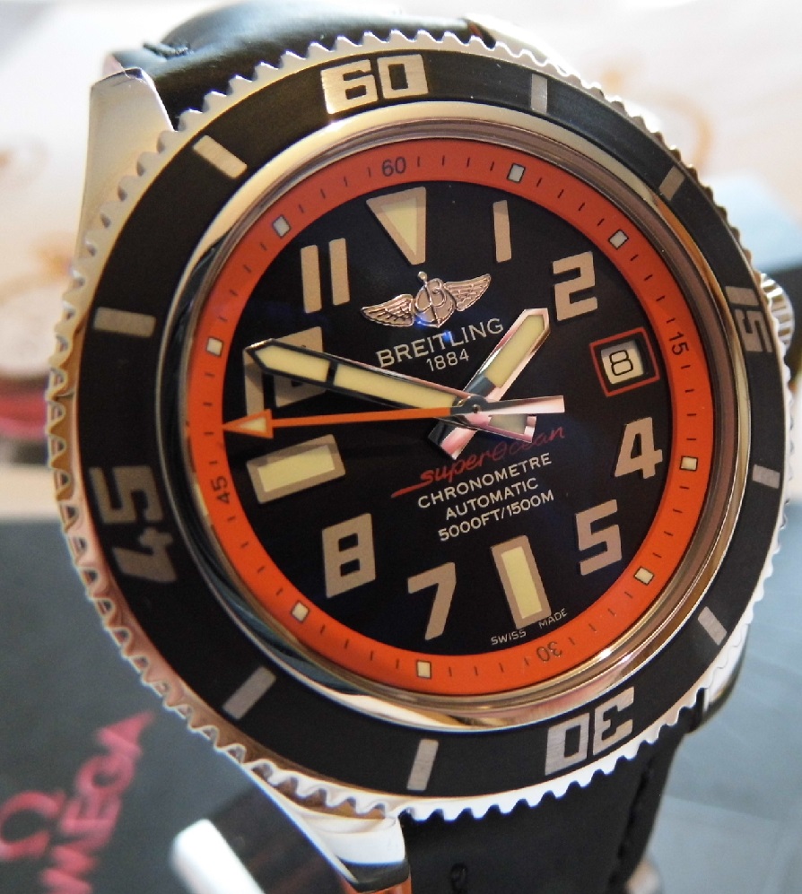 Breitling Superocean 42 Orange Ltd Edition Black Dial Leather Strap
