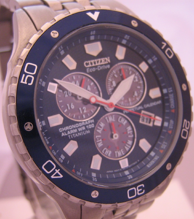 Citizen Eco Drive Perpetual Calendar Titanium, Blue Dial With Bracelet
