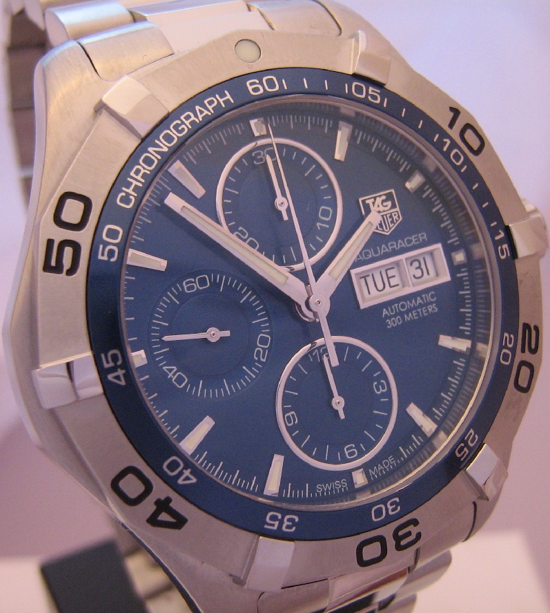 Tag Heuer Aquaracer Chronograph, Blue Dial,  Steel Bracelet & Rubber Strap