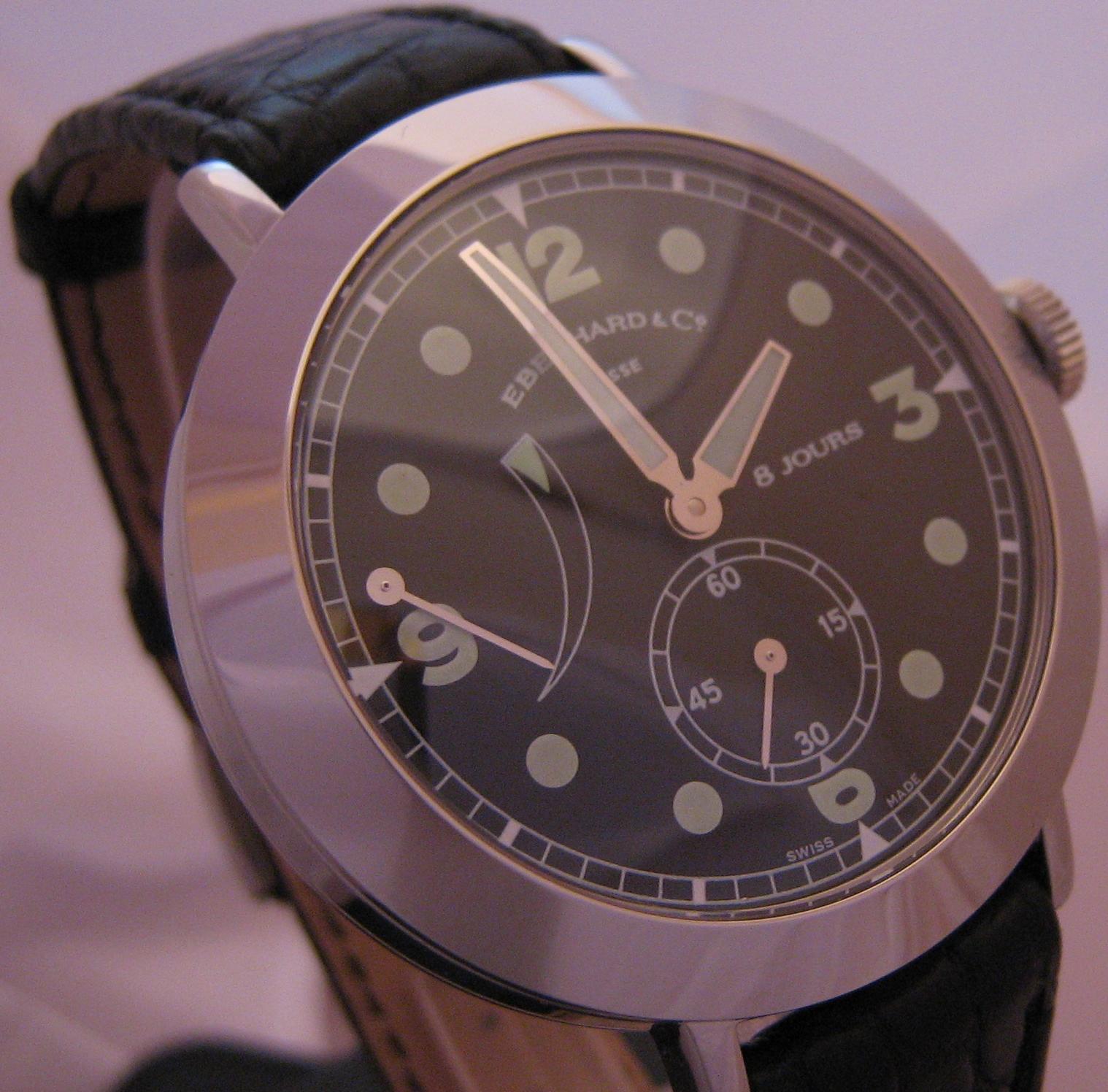 Eberhard & Co Postillon 8 Jours Handwinding Watch, Black Dial With Leather Strap