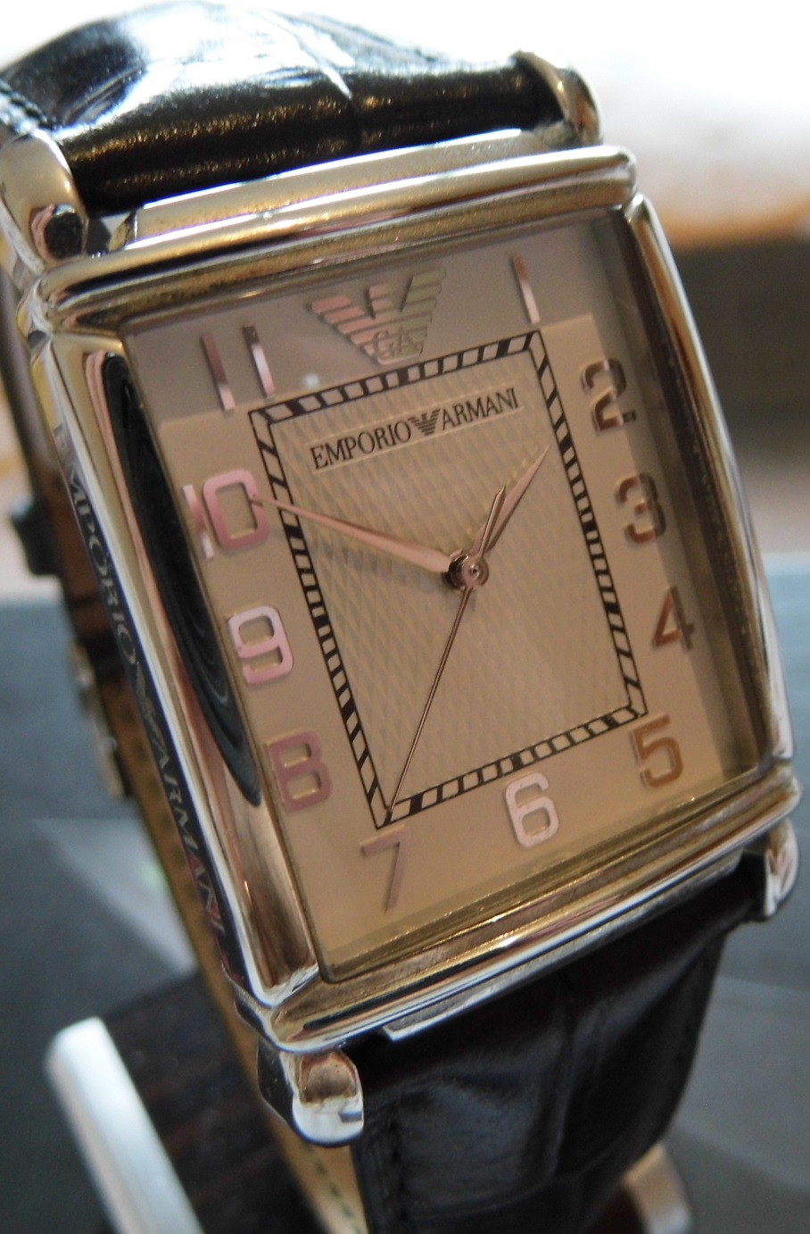 Emporio Armani Tank Watch, Silver Dial, Leather Strap