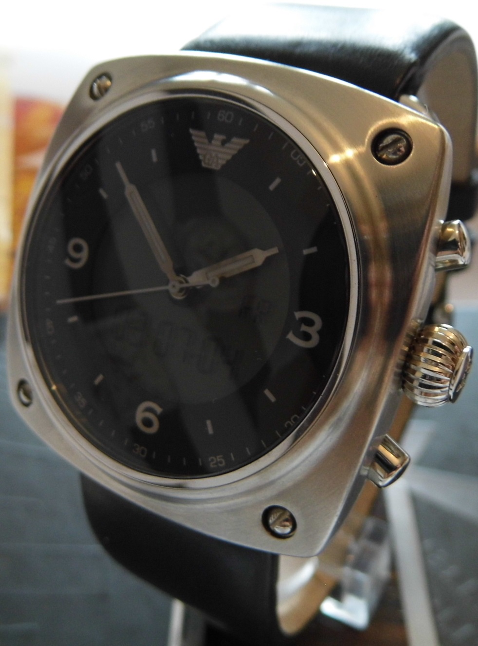 Emporio Armani Analogue / Digital, Black Dial, Leather Strap