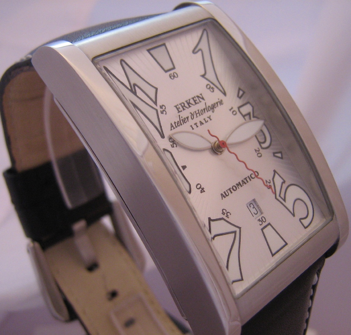 Erken Tegolo Automatic Watch, Silver Dial With Leather Strap