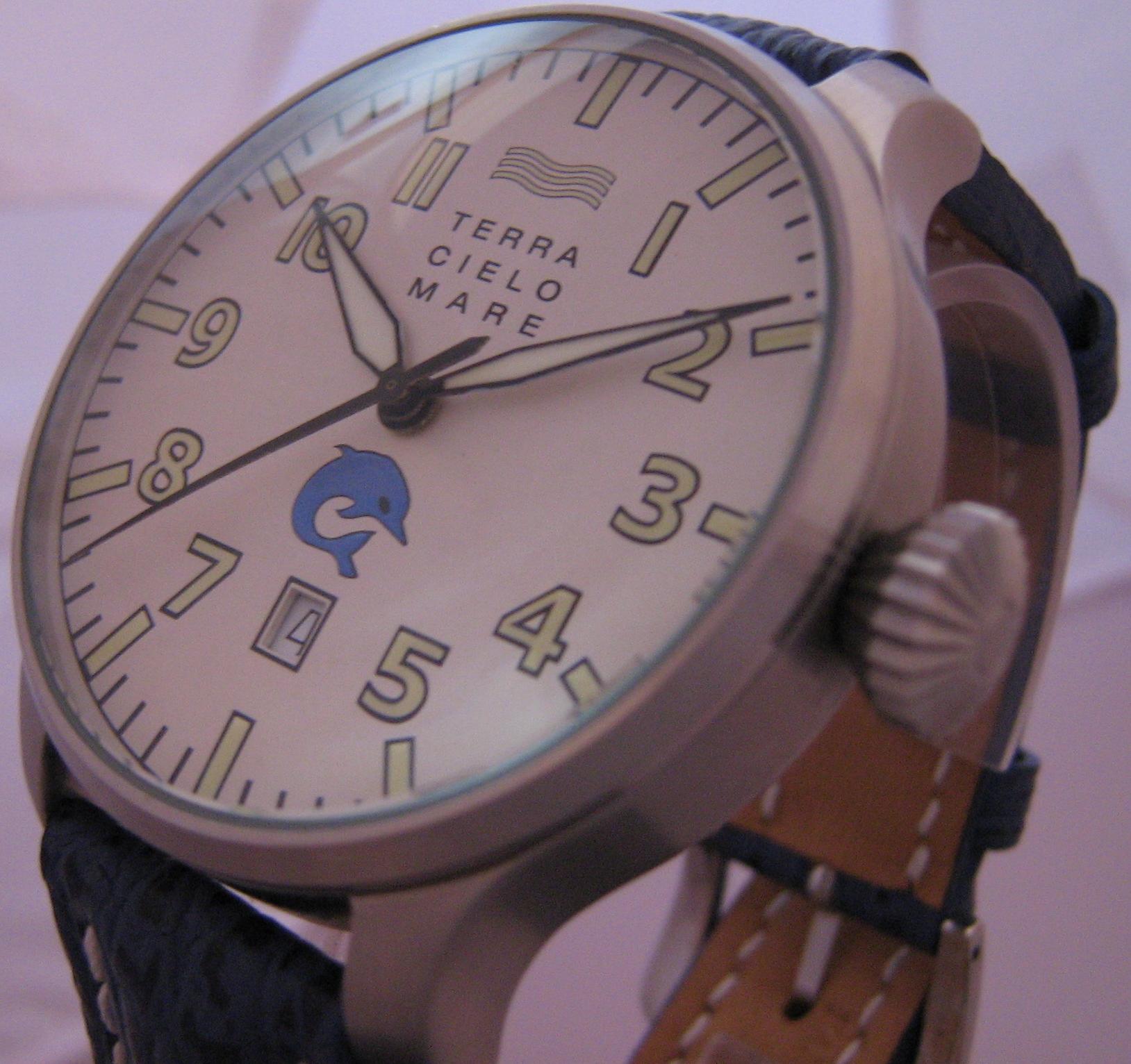 Sea First 44 Date Automatic Divers Watch, White Dial With Leather Strap