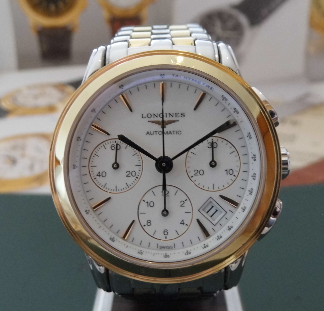 Longines Flagship Chronograph, White Dial, Bracelet