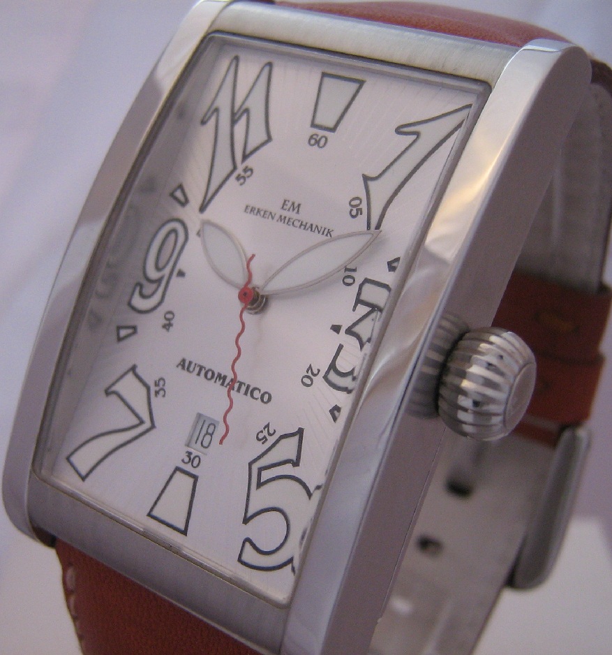 Erken Tegolo Automatic Watch, Silver Dial With Leather Strap