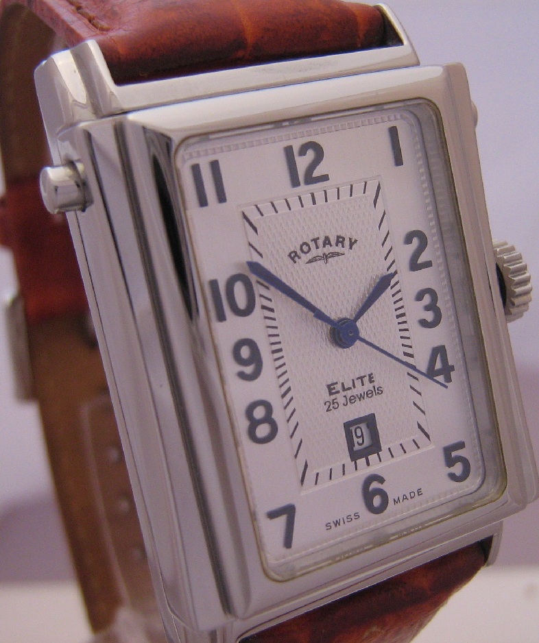 Rotary Elite Hinged Automatic Silver Dial Leather Strap