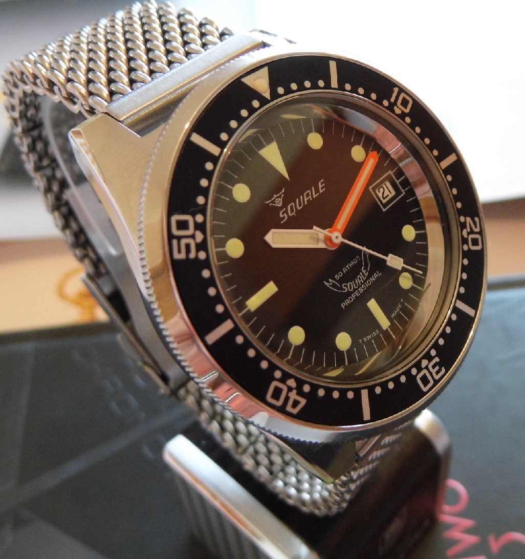 Squale 50 Atmos Professional, Black Dial, Mesh Bracelet