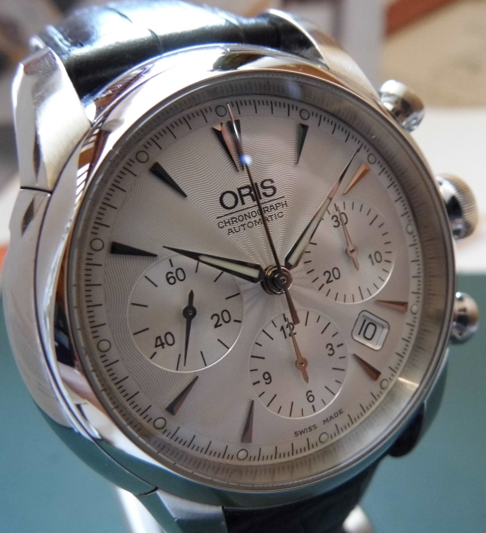 Oris Artelier Chronograph, Silver Dial, Black Leather Strap