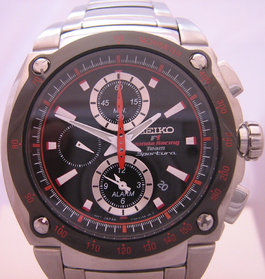 Seiko Sportura Honda F1, Black Dial, Stainless Steel Bracelet