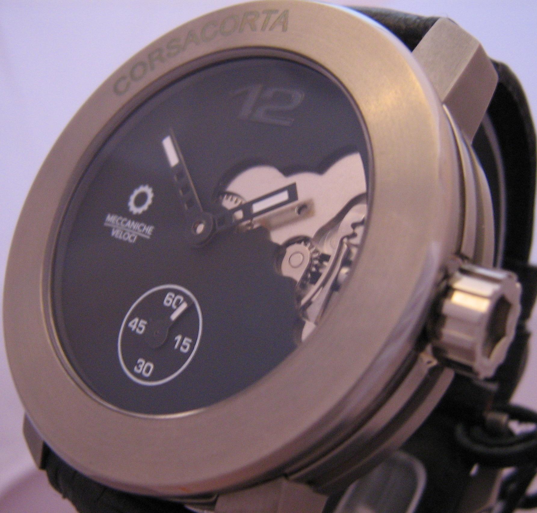 Meccaniche Veloci Corsa Corta Watch, Black Dial With Leather Strap