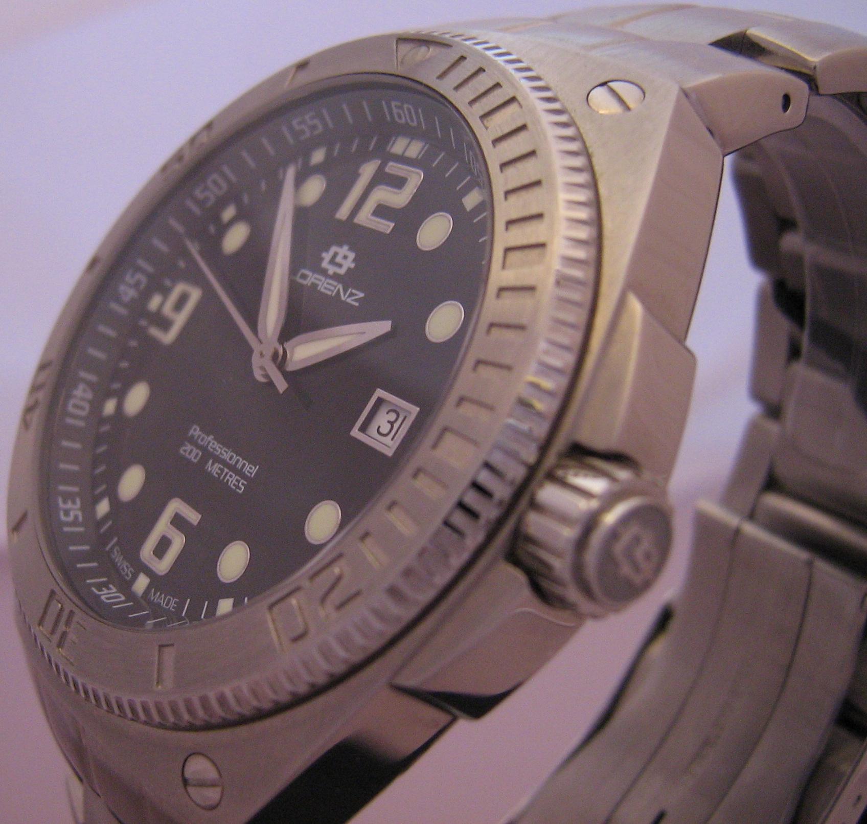Lorenz Aquitania Divers Watch, Black Dial With Stainless Steel Bracelet