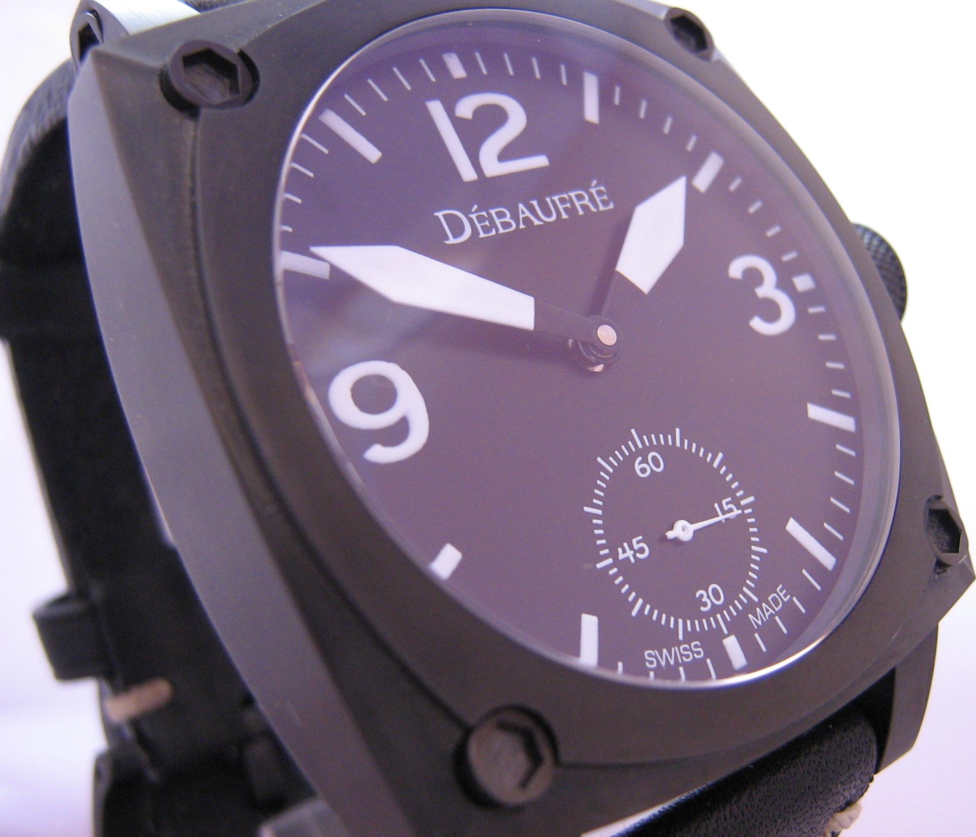Airforce White Hand Winding Watch, Black Dial With Leather Strap